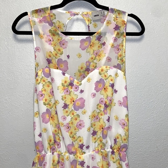 ASOS White Floral Lined Drop Waist Open Back Sweetheart Neckline Fairycore Dress - Picture 2 of 8